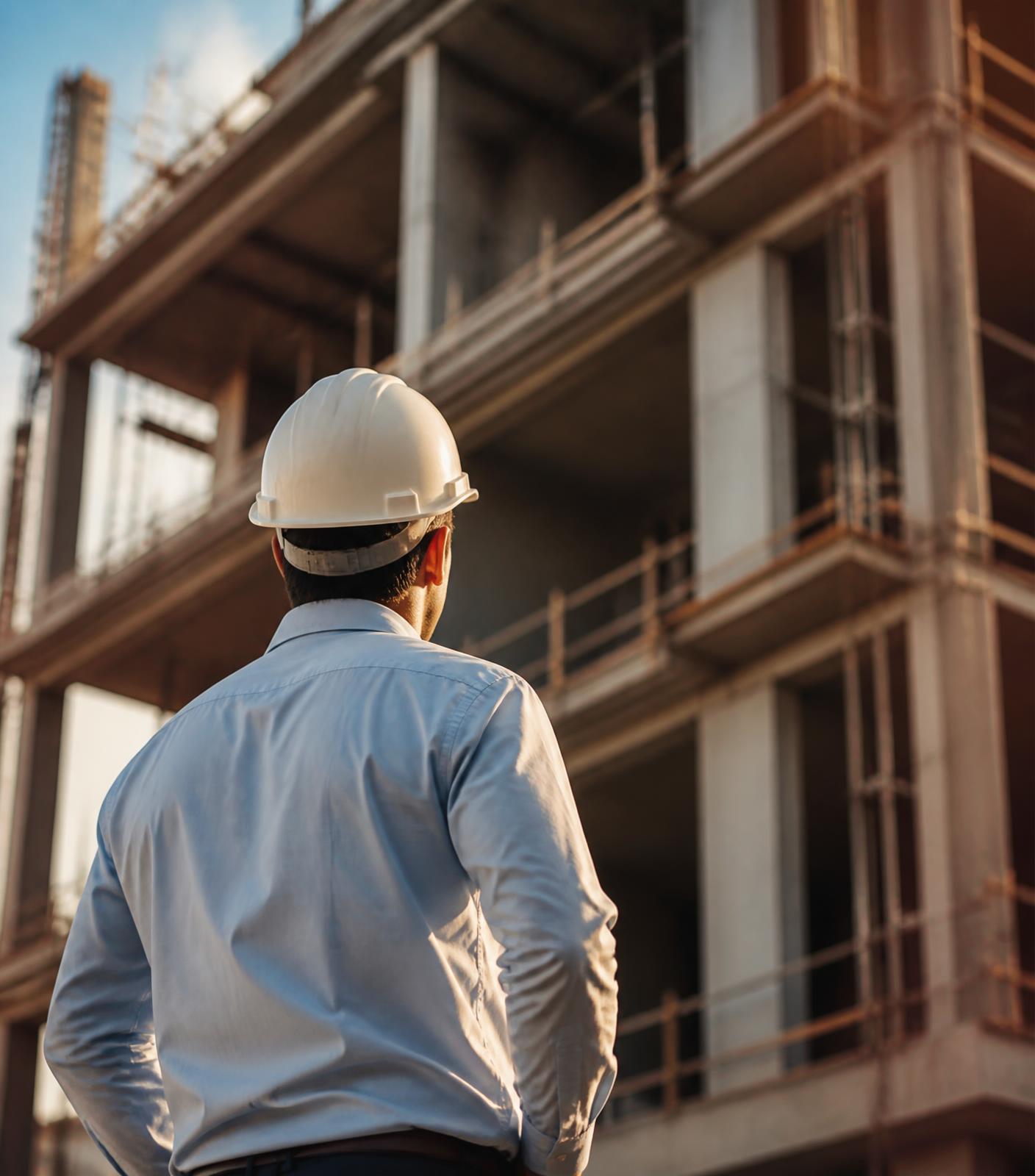 مهندس يشرف على تنفيذ الأعمال في موقع مشروع لشركة محور التعمير